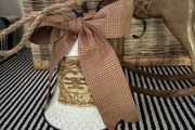 New bespoke vintage French script XXL bell with oversized houndstooth ribbon bow