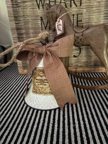New bespoke vintage French script XXL bell with oversized houndstooth ribbon bow