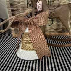 New bespoke vintage French script XXL bell with oversized houndstooth ribbon bow