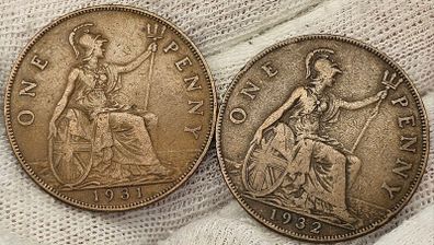 Great Britain 1931 1932 Penny Lot Better Date Pennies