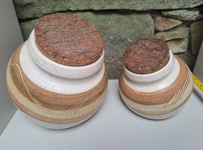 Vintage pottery canisters with Cork lids