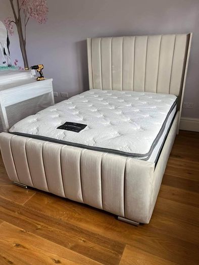 Brand New Framed Beds With Optional Gaslift Ottoman Storage,&  Tufted Sprung Memory Foam Mattresses Instock