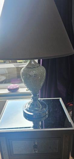 Small Mirror-Effect Bedside Lockers with Matching Crushed Diamond Lamps