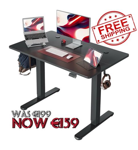 NEW SALE | Standing Desk Height Adjustable Electric Desk, 100x60cm Stand up Table, Sit Stand Home Office Desk with Splice Board, Black Top