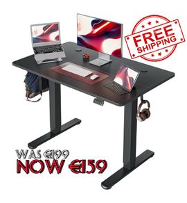 NEW SALE | Standing Desk Height Adjustable Electric Desk, 100x60cm Stand up Table, Sit Stand Home Office Desk with Splice Board, Black Top