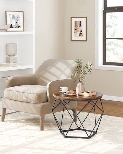 FREE P&P Coffee Tables, Set of 2 Side Tables, Robust Steel Frame, for Living Room, Bedroom, Rustic Brown and Black