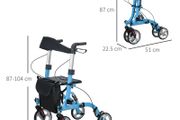 4 Wheel Rollator with Seat and Back, Lightweight Folding Mobility Walker with Large Wheels, Carry Bag, Adjustable Height, Aluminium Walking Frame with Dual Brakes for Seniors, Blue