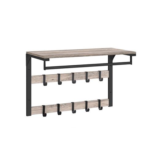 Wall Coat Rack with Shelf and 10 Removable Hooks