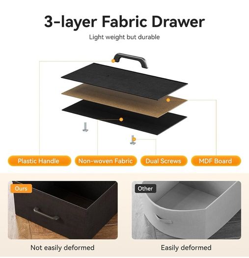 Black Chest of Drawers Bedroom, Dresser Cabinet with 2 Sockets, 2 USB Ports and 10 Colored LED Strips