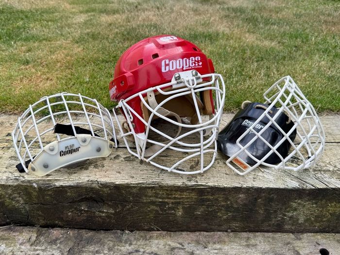Vintage Cooper Red Goalie Hockey Helmet with Cage - Made in Canada