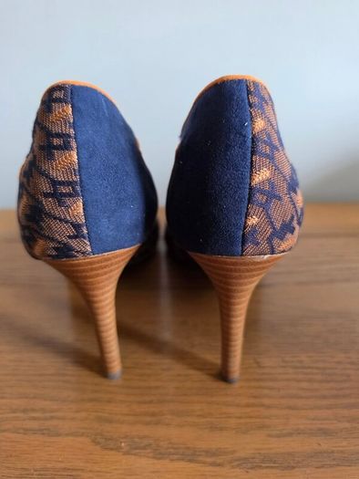 Ruby Shoo Navy Geo-Pattern Pointed Heels - UK 7  EU 40