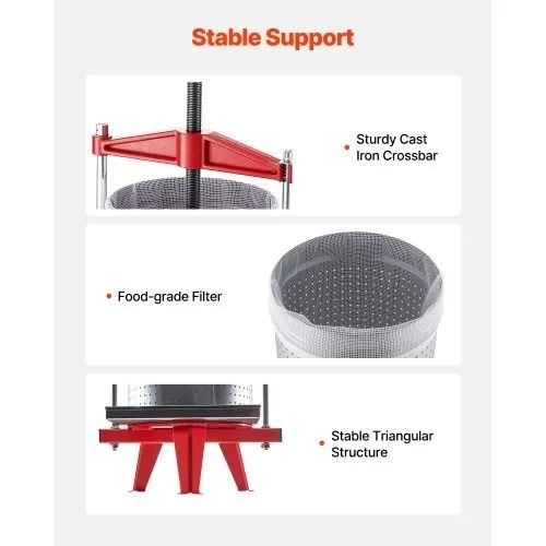 Fruit Wine Press, 3.96Gal/15L, Stainless Steel Manual Juice Maker, Heavy Duty T-Shaped Handle & Cross-beam for Cider Apple Grape Vegetable Press, with 2 Filter Bags, for Kitchen Home Brewing