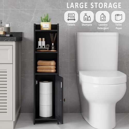 Small Bathroom Floor Cabinet, Freestanding Bathroom Organizer for Small Spaces