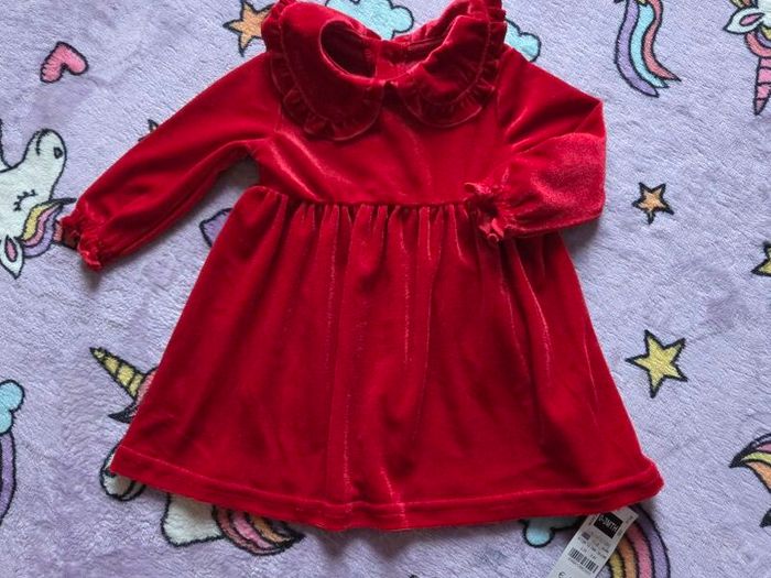 0-3m, With Tags Red Velour Dress with Collar