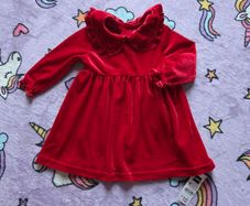 0-3m, With Tags Red Velour Dress with Collar