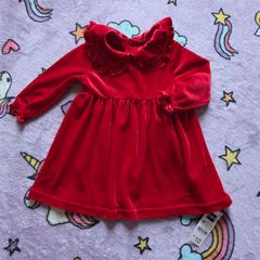 0-3m, With Tags Red Velour Dress with Collar