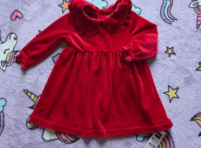 0-3m, With Tags Red Velour Dress with Collar