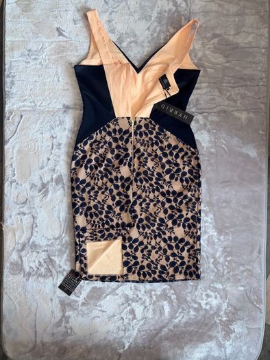 Hybrid Navy Nude Lace Panel Bodycon Midi Dress UK 16 BNWT Occasion Dress