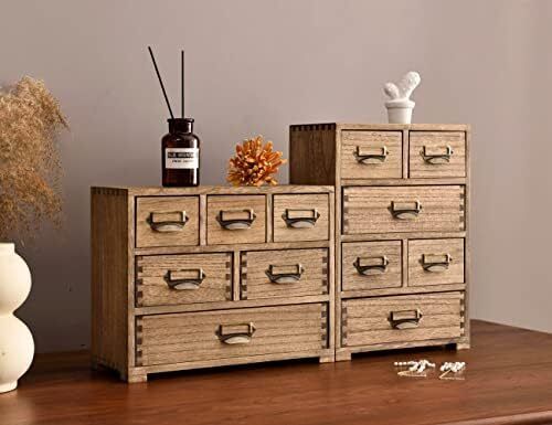 Wood Storage Drawer Units Desktop Organiser Mini Chest of Drawers Vintage Cabinet 6 Drawers