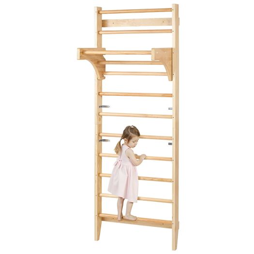 Swedish Ladder Wall Gym, 10-Level Solid Wood Indoor Jungle Gym, 220lbs Loading Indoor Playground Climbing Ladder for Kid Adults, Gymnastic Stall Bars with Pull-Up Bar - Ideal Gift for Boys Girls