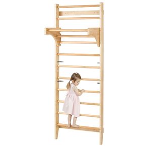 Swedish Ladder Wall Gym, 10-Level Solid Wood Indoor Jungle Gym, 220lbs Loading Indoor Playground Climbing Ladder for Kid Adults, Gymnastic Stall Bars with Pull-Up Bar - Ideal Gift for Boys Girls