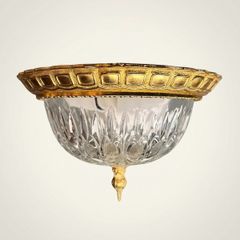 Elegant Vintage Pendant Chandelier Brass and Cut Glass Ceiling Lamp