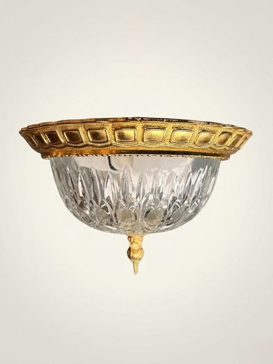 Elegant Vintage Pendant Chandelier Brass and Cut Glass Ceiling Lamp
