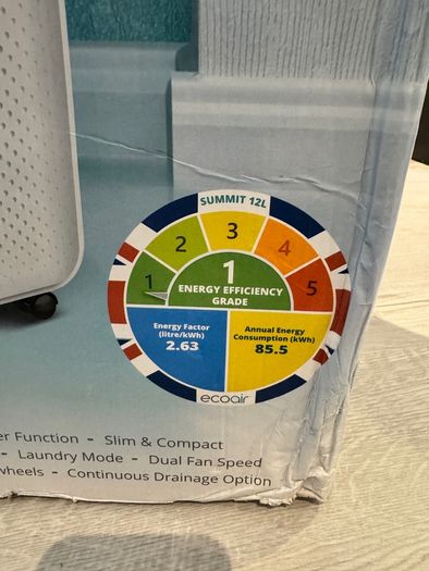 EcoAir Summit dehumidifier 12L - energy efficient, lightly used