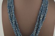 Vintage African Style White Stripe Blue 7mm -8mm Glass Beads Necklace Strand