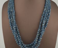 Vintage African Style White Stripe Blue 7mm -8mm Glass Beads Necklace Strand