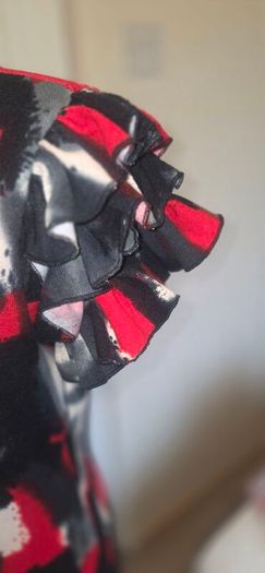 AX Paris Red Black Abstract Print Frill Sleeve Bodycon Dress Size 12 Party