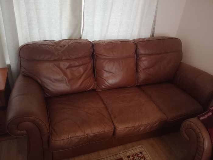 3 seater brown leather sofa