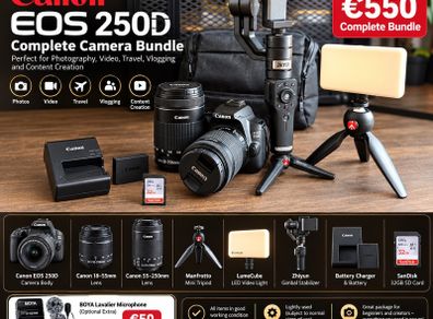 Canon EOS 250D Complete Camera & Content Creation Bundle
