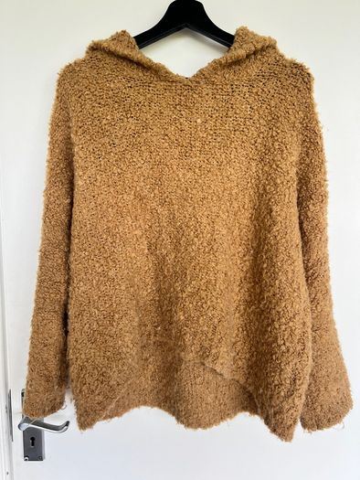 Sandro Paris Mohair Wool Blend Hooded Jumper Camel One Size