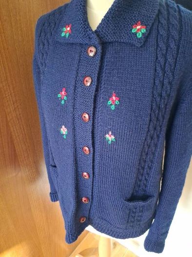 Hand Crafted & Hand Embroidered New Navy Wool Cardigan Size 12-14