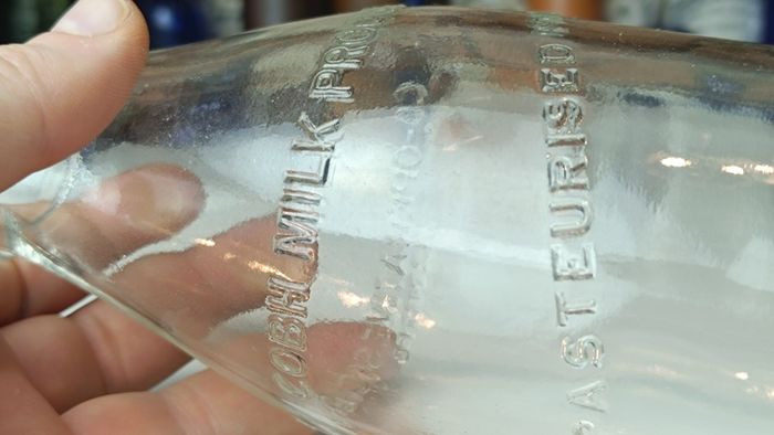 505 - Vintage Clear Glass Cork Top Collectible Decorative Cobh Milk Producers Bottle