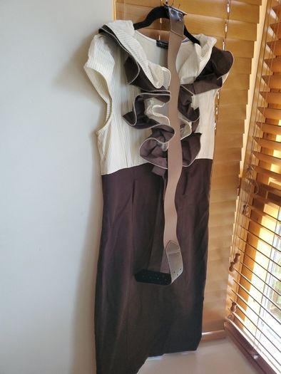 Rinascimento Cream & Brown Ruffle Dress with Belt Elegant Occasion Wear