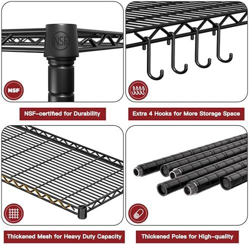 91cm x 46cm x 191cm Wire Storage Shelves with Wheels, NSF Certified 6-shelfs Heavy Duty Adjustable Kitchen Shelving Unit, Pantry Organizer Rack Rolling Metal Shelf for Garage