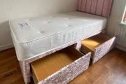 Brand New Stylish single Divan Beds.. Multiple Options Of Headboards. Tufted Memory Foam Mattresses Available. Drawers Storage Available