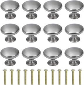 SALE | Cabinet Knob Round Door Knobs Mushroom Shape Pull Handle with Screws for Cabinet Wardrobe Drawer Cupboard 12 Pieces Silver Brushed