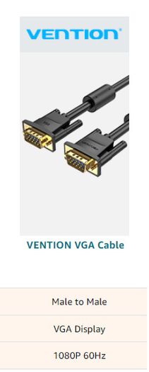 Vention 5M Premium VGA/WQXGA (2K/QHD/Full HD) [2560x1600@60Hz] Male/Male Gold-Plated Cable (Brand New/Warranty)