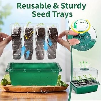 4-Pack Seed Starter Tray with Grow Light and Heat Mat, 48 Cells Seed Starter Kit with Adjustable Humidity Dome and Base, Germination Kit for Seed Growing Plant Propagation (4 Pack-green)