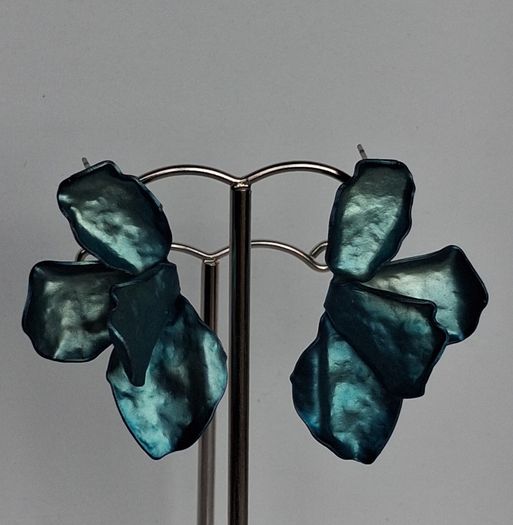 Iridescent Metallic Teal Irregular Petal Earrings