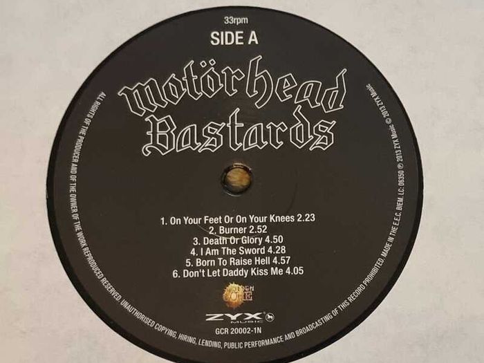 LP Motorhead: Bastards Black Vinyl Record 2013, ZYX Music GCR 20002-1N - Motorhead-Iron fist.1982, LP.204 636-320.Bronze Records.