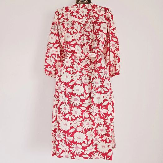 Wallis Floral Print Crepe Pink Red White Midi Tea Dress