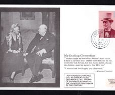 1977 Great Britain cover commemorating the death of Lady Spencer Churchill (Sir Winston Churchill's wife) tying 8p Winston Churchill Commemorative Stamp with London cancel
