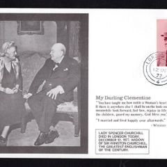 1977 Great Britain cover commemorating the death of Lady Spencer Churchill (Sir Winston Churchill's wife) tying 8p Winston Churchill Commemorative Stamp with London cancel