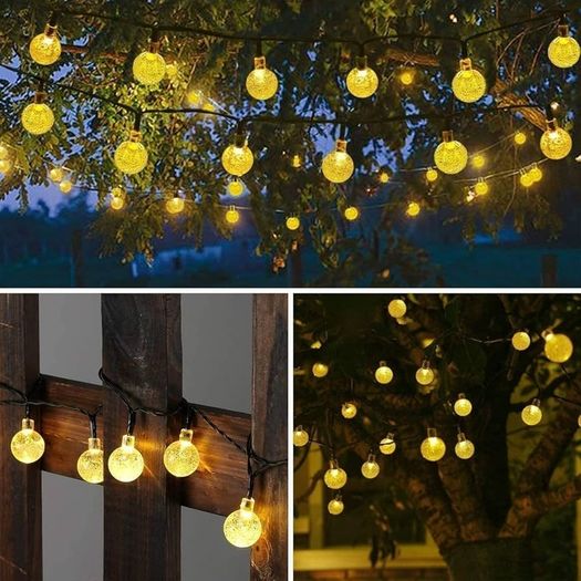2 Pack Solar Garden Lights Outdoor, Total 72ft 120 LED Solar String Lights Waterproof, Solar Powered Crystal Ball Indoor/Outdoor Fairy Lights Decorative for Garden, Patio, Yard, Parties (Warm White)