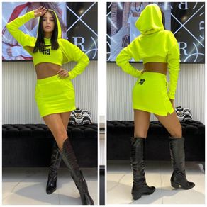 A three-pieces Wang Yellow Neon set with a skirt