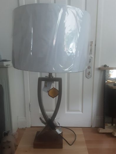 Shade/Large Round Gray Linen Lampshade .. Price Drop